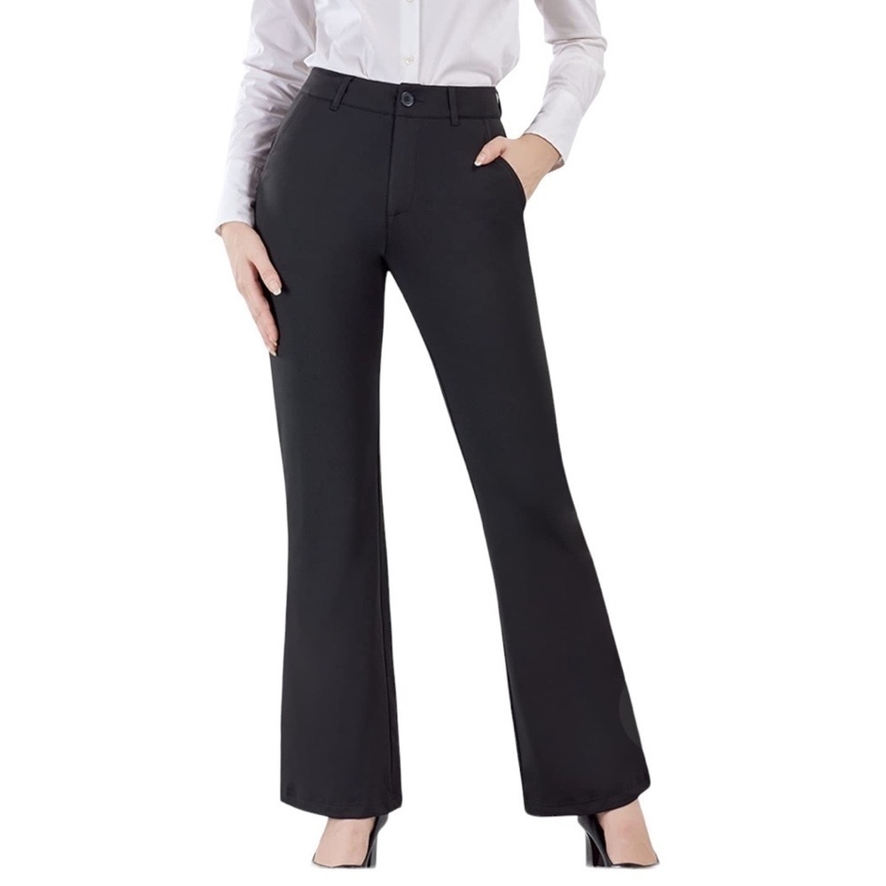 BAMANS Relaxed Fit Black Trousers Stretch Hi-Waist Straight Leg